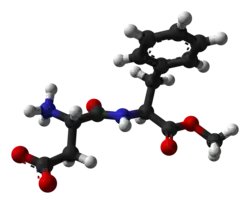 Ball-and-stick model of aspartame