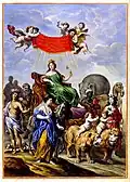 One of the four title prints of the Atlas van der Hagen. This one is from the part: Arctico Norwegio Succia Dania Russia Polonia Ukraniae Hung: a Germania.