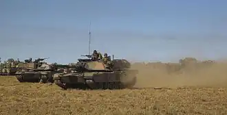 Australian Army M1A1 Abrams tanks during an exercise at Bradshaw in 2014