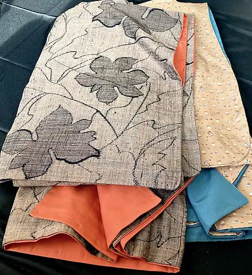 Tsumugi is a plain tabby weave fabric woven from slubbed silk yarns.