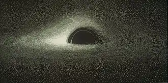 Computer simulation of a black hole accretion disk published in 1979 by Jean-Pierre Luminet
