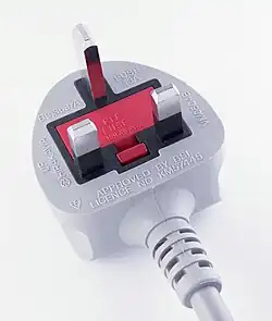 BS&nbsp;1363 plug with fuse compartment visible