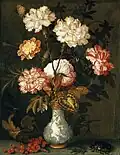 Same cyclamen leaf and carnation, with the rose seen from behind