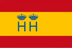 Flag of the Spanish Customs Service with the double crowned H, symbol of the Spanish Royal Treasury