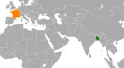 Map indicating locations of Bangladesh and France