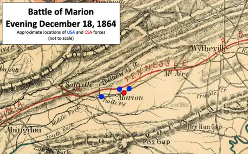 map showing troop positions with Confederates in danger of being surrounded