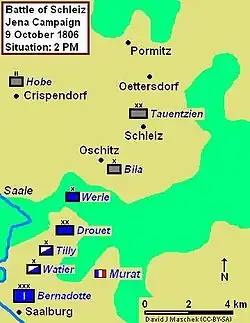 Map of the Battle of Schleiz, 9 October 1806 at 2:00 pm