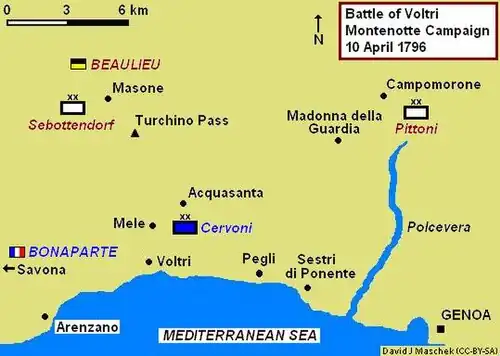 Map of the Battle of Voltri on 10 April 1796