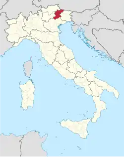 Map highlighting the location of the province of Belluno in Italy