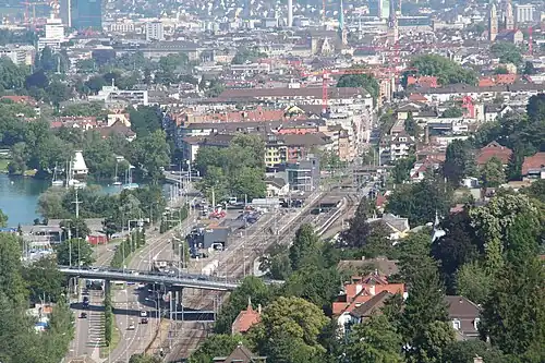 Aerial view of the station looking west