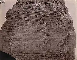 Close view of temple façade showing the detail of mouldings and sculpture niches, 1878