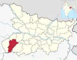 Location of Rohtas district in Bihar
