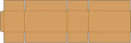 RSC blank showing score lines, slots, and manufacturer's joint at the leftmost edge