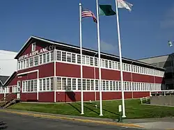 Boeing Building No. 105, "The Red Barn," now moved from its original location at the former Boeing Plant 1 on the left bank of the Duwamish to the Museum of Flight on the other side of the river