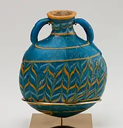 Bottle; 1295–1070&nbsp;BC; glass; height: 10&nbsp;cm (3.9&nbsp;in); Metropolitan Museum of Art