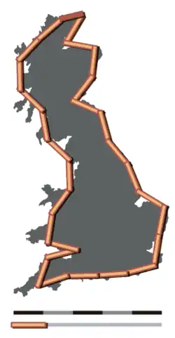 Britain measured using a 100&nbsp;km linear measurement