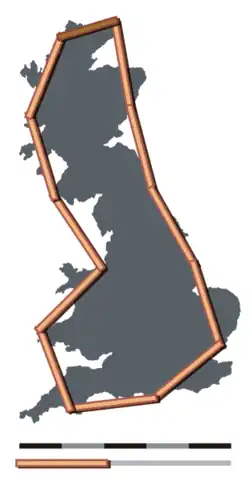Britain measured using a 200&nbsp;km linear measurement