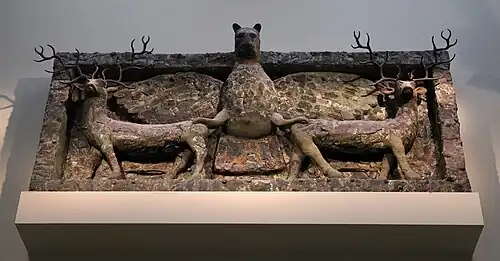 Room 56 - Sculpture of the god Imdugud, lion-headed eagle surmounting a lintel made from sheets of copper, Temple of Ninhursag at Tell al-'Ubaid, Iraq, c. 2500 BC