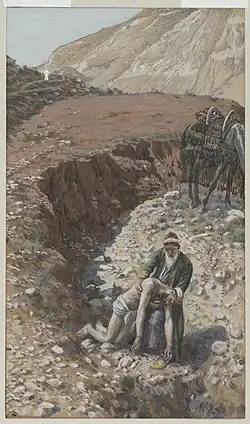 Image 3The Good Samaritan by James Tissot. The Parable of the Good Samaritan is one of the parables of Jesus. (from Jesus in Christianity)