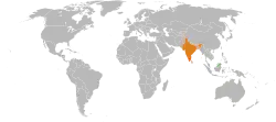 Map indicating locations of Brunei and India