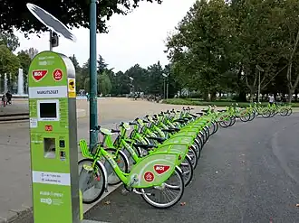 Rental station for shared bicycles, Budapest, Hungary