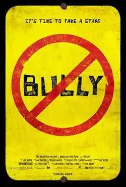 A yellow sign shows the word (and film's title) BULLY with a red "no" symbol crossed over it.
