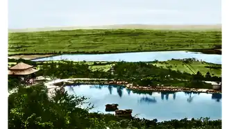 Bungalow Grounds with Lower Rivington Reservoirs in distance c.1925