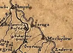 Iarova on Beauplan's 1648 map. South is up, north down.