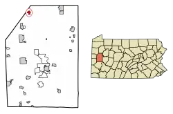 Location of Harrisville in Butler County, Pennsylvania.