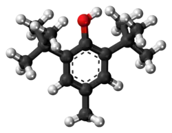 Ball-and-stick model of the butylated hydroxytoluene molecule