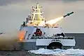 Taiwan Coast Guard Anping-class offshore patrol vessel Anping launches a Hsiung Feng II anti-ship missiles