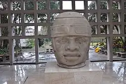 Colossal head; c.1050 BC; steatite; height: 2.2 m; Xalapa Museum of Anthropology (Xalapa, Mexico)[68]