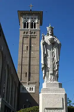 Statue of Christ the King in front of the church