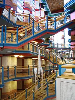 Multicolour interior of the Cambridge Judge Business School, Cambridge, UK, by John Outram, 1995[291]