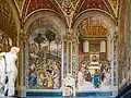 Frescos of Enea Silvio Piccolomini presenting Eleanora of Portugal to the emperor Frederick III and receiving the cardinal's hat in 1456