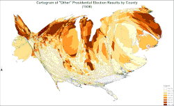 Cartogram of "Other" presidential election results by county