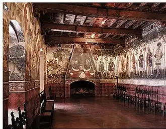 I Nove Prodi, the Nine Worthies. Fresco by the Maestro del Castello della Manta, c.1420. The series continues to the right with depictions of their female counterparts