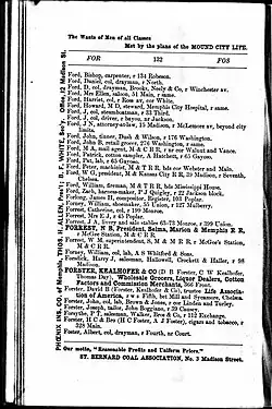 Catherine Forrest in Memphis city directory of 1874