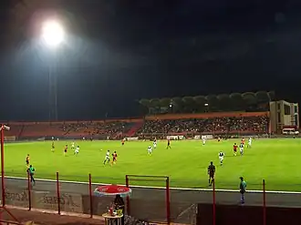 Interior view of the stadium-floodlights on