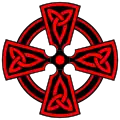 Celtic cross with triquetras.