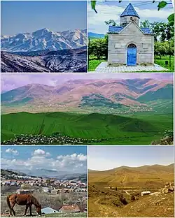 From top left: Khndzorkut Mountain&nbsp;• Chambarak Chapel Chambarak landscape and Mountains Town Panorama&nbsp;• Verin Chambarak