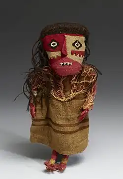 Textile doll (11th century), Chancay culture, found near Lima, Walters Art Museum. Of their small size, dolls are frequently found in ancient Peruvian tombs.[172]
