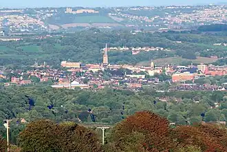 General view of Chesterfield from a distance, including the spire