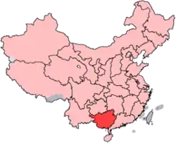 A map of China with Guangxi province highlighted