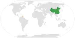 Map indicating locations of China and Grenada