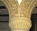 Christ Church, Welshpool. Terracotta detailing on the arch above the limestone Romanesque revival column capital