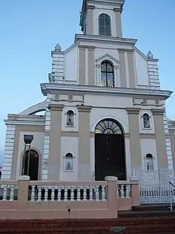 Closeup of the town's parish church (2019)