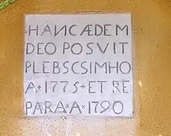 'This building was built to God, by people of Čimhová in 1775 and reconstructed in 1790'