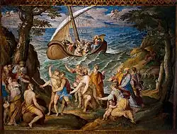 Jesus Calms the Storm. Fresco by Niccolò Circignani in the Meridian Hall.