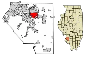 Location of Shiloh in St. Clair County, Illinois.